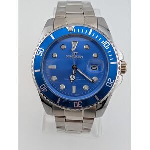 Fngeen Watch Men 43mm Case Blue Dial Rotating Bezel 7.75" Band- New Battery